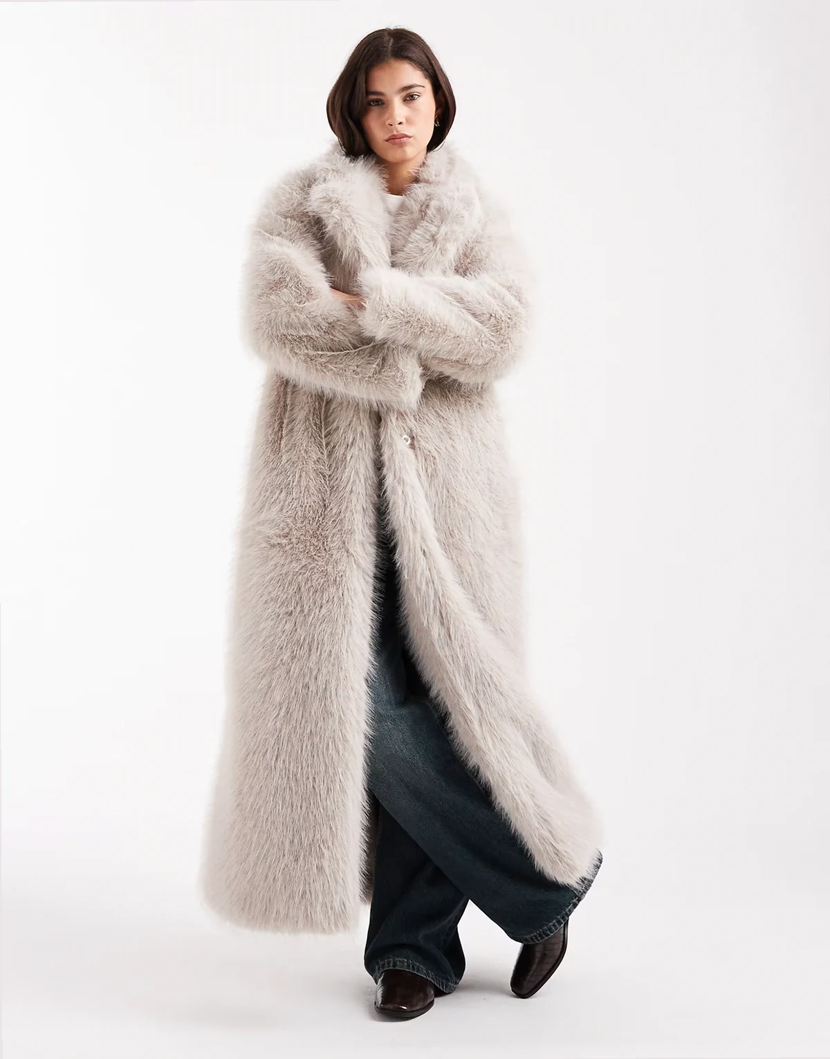 premium faux fur maxi coat in cream