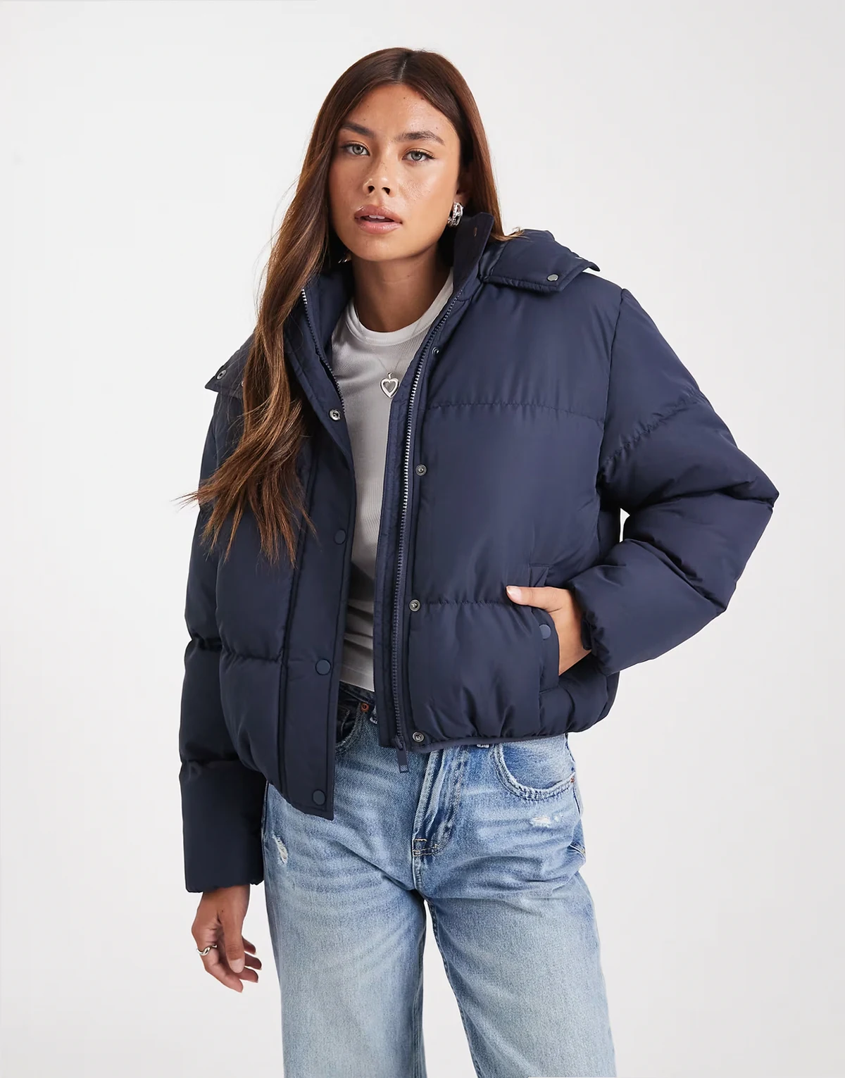 hooded puffer jacket in navy