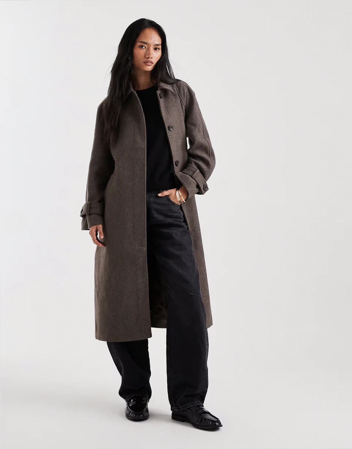 premium wool mix tailored trench coat in taupe