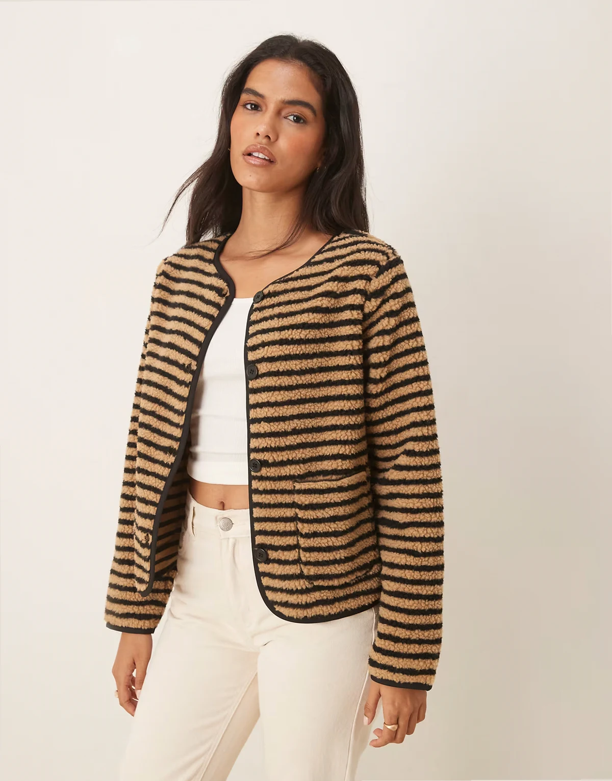 teddy jacket in chocolate brown stripes