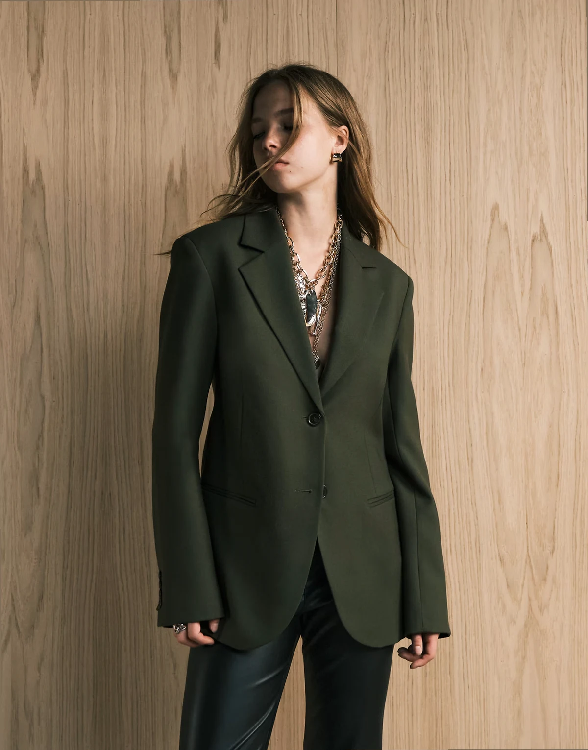 pure wool blazer in olive green