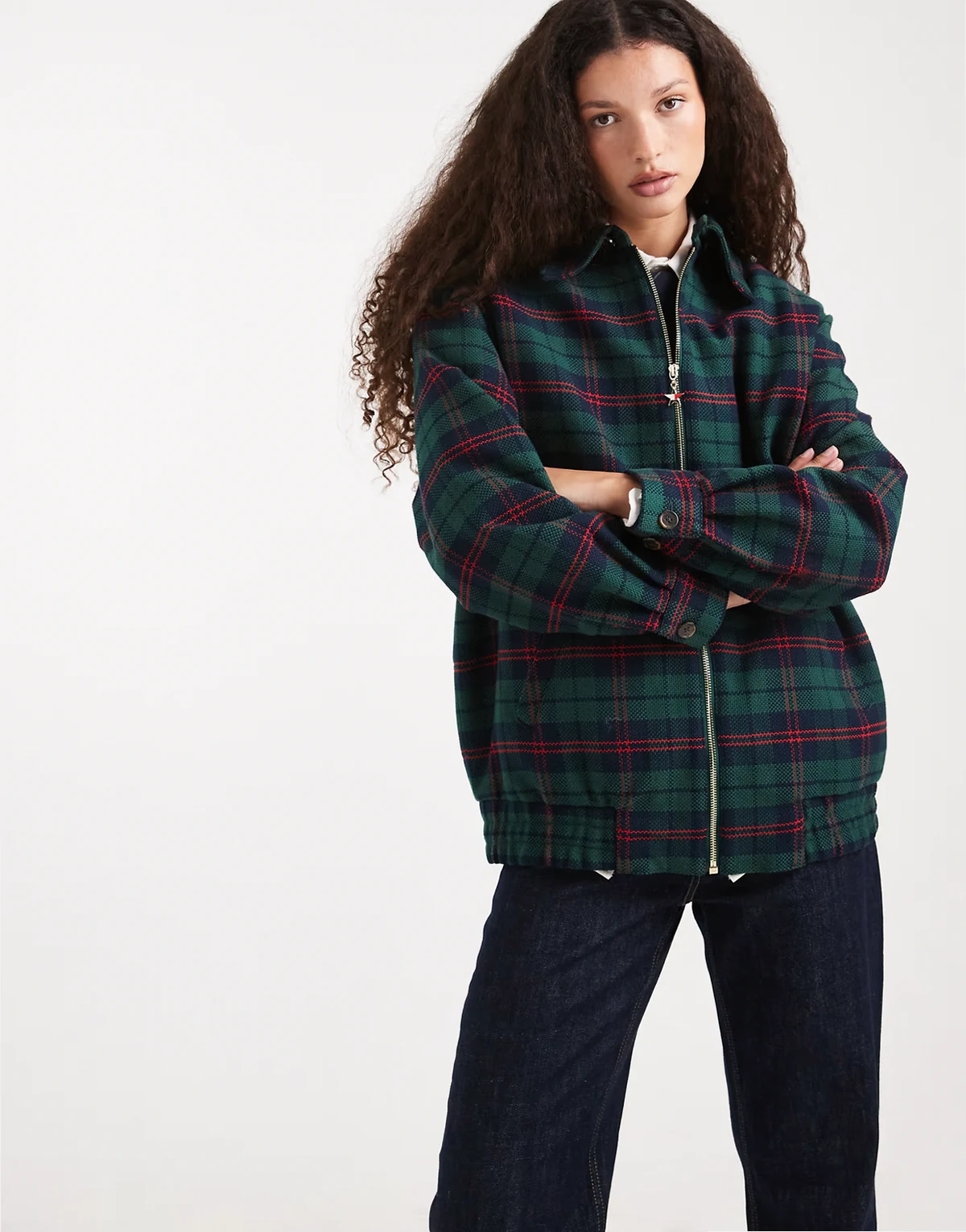 Tommy Girl padded tartan zip up jacket in green