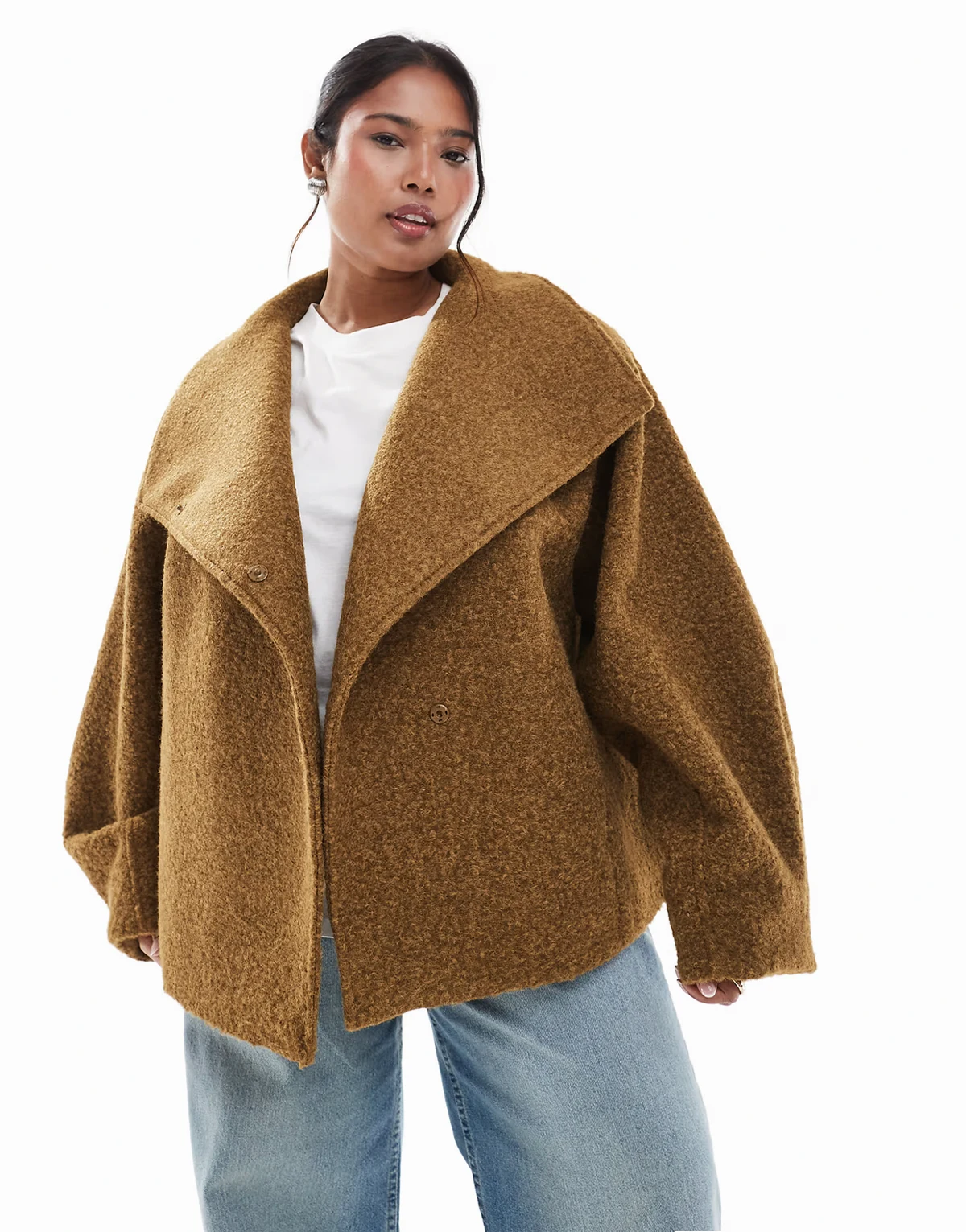 ASOS DESIGN Curve – Oliwkowa kurtka oversize z wysokim kołnierzem
