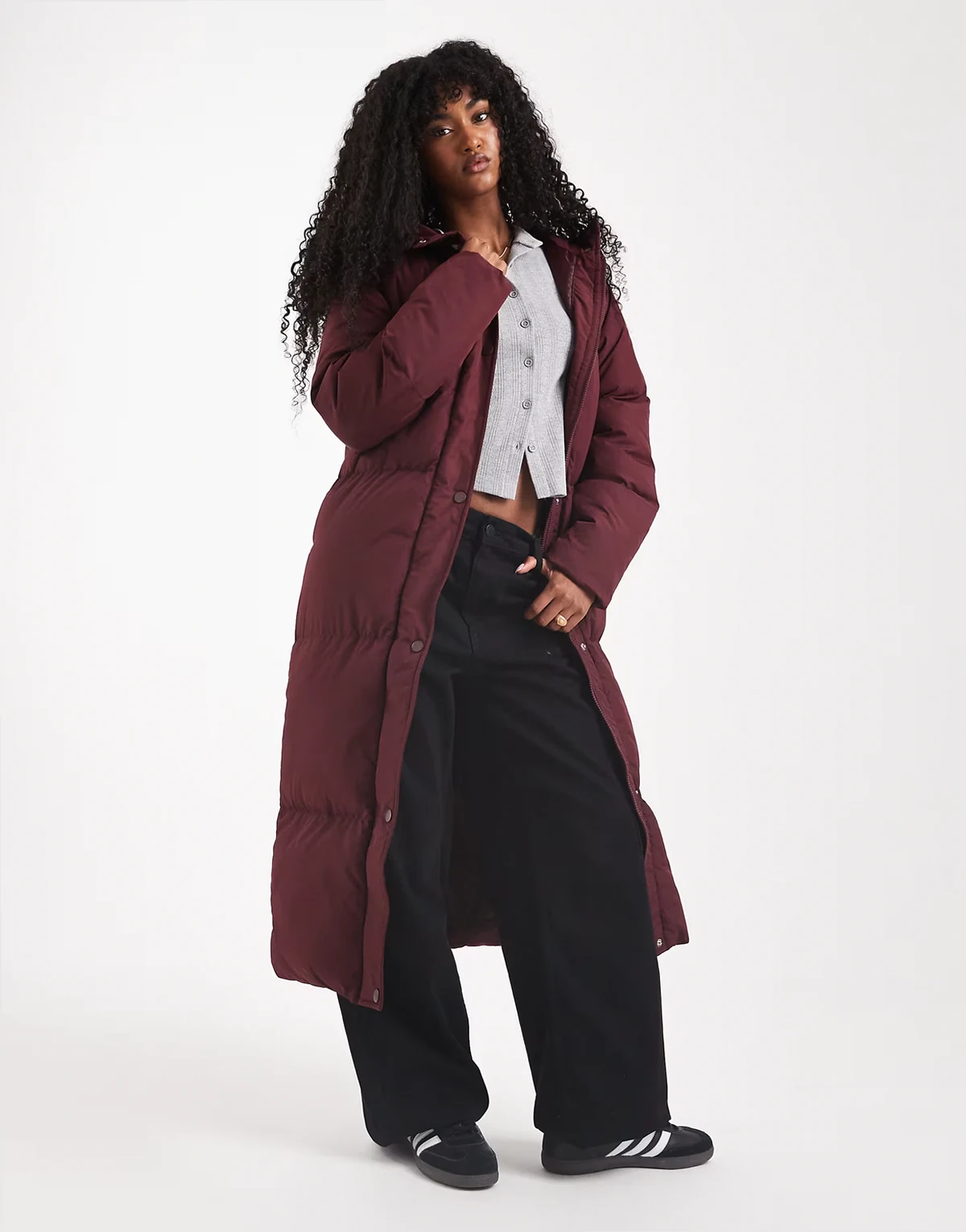 maxi puffer coat with hood in fig