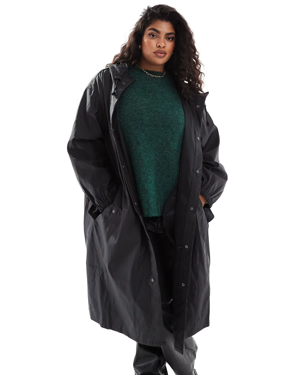 ASOS DESIGN Curve – Czarna gumowana parka przeciwdeszczowa