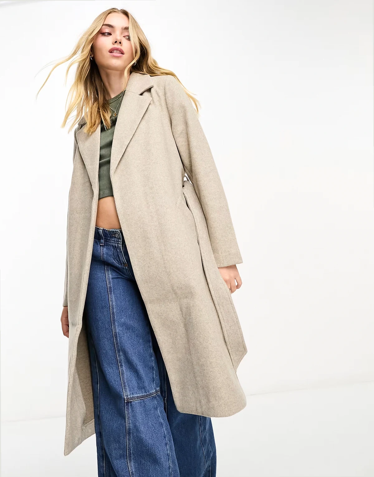 belted formal midi coat in camel