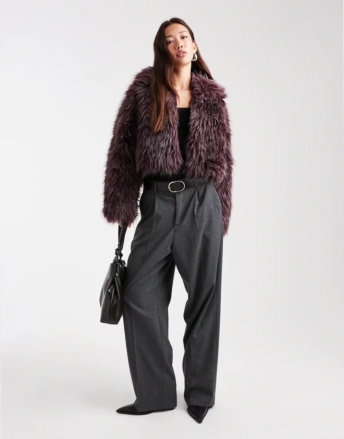 gigi faux fur jacket in burgundy