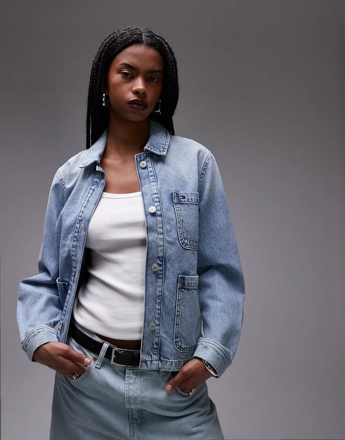 denim chore jacket in light wash