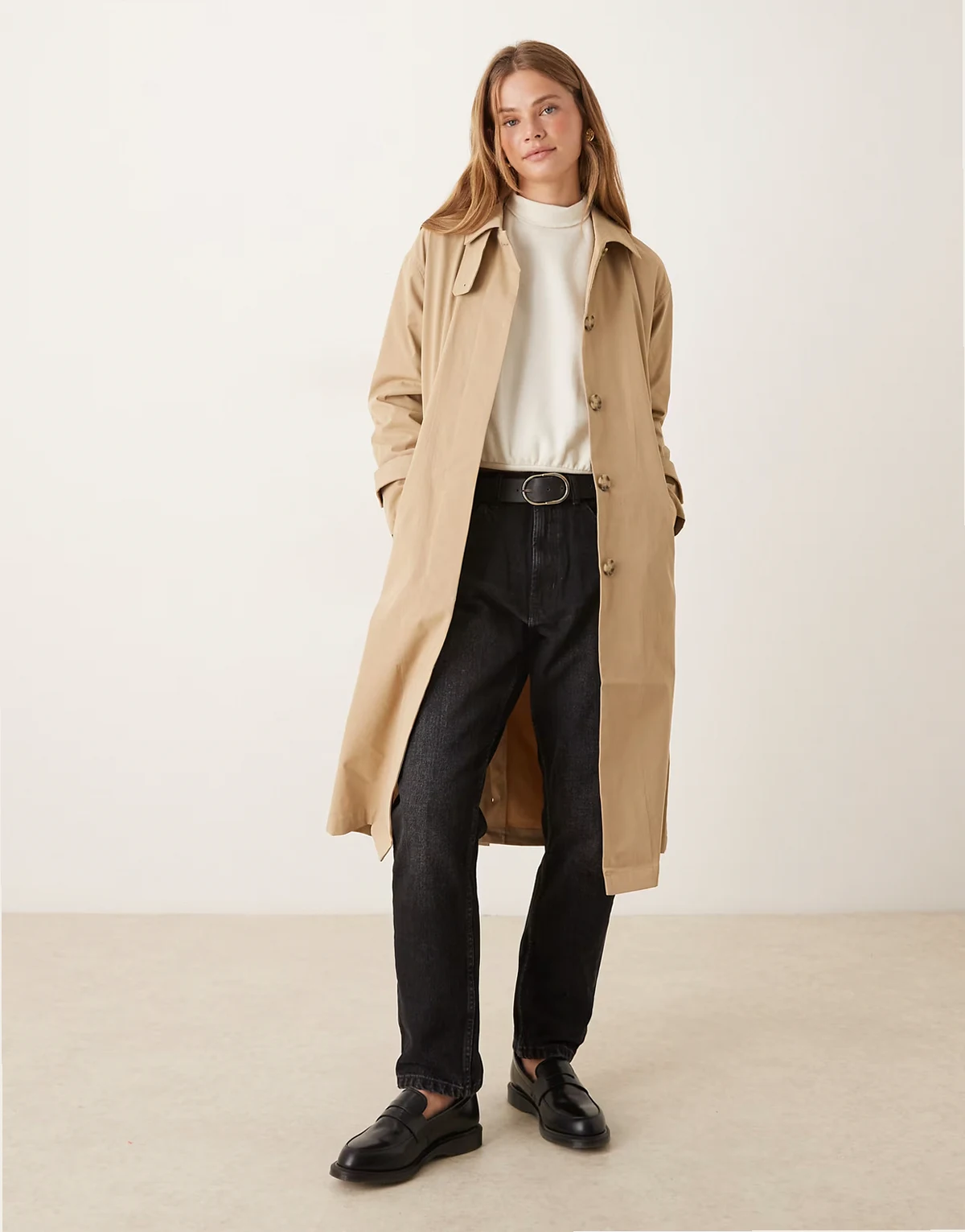 neck detail trench coat in beige