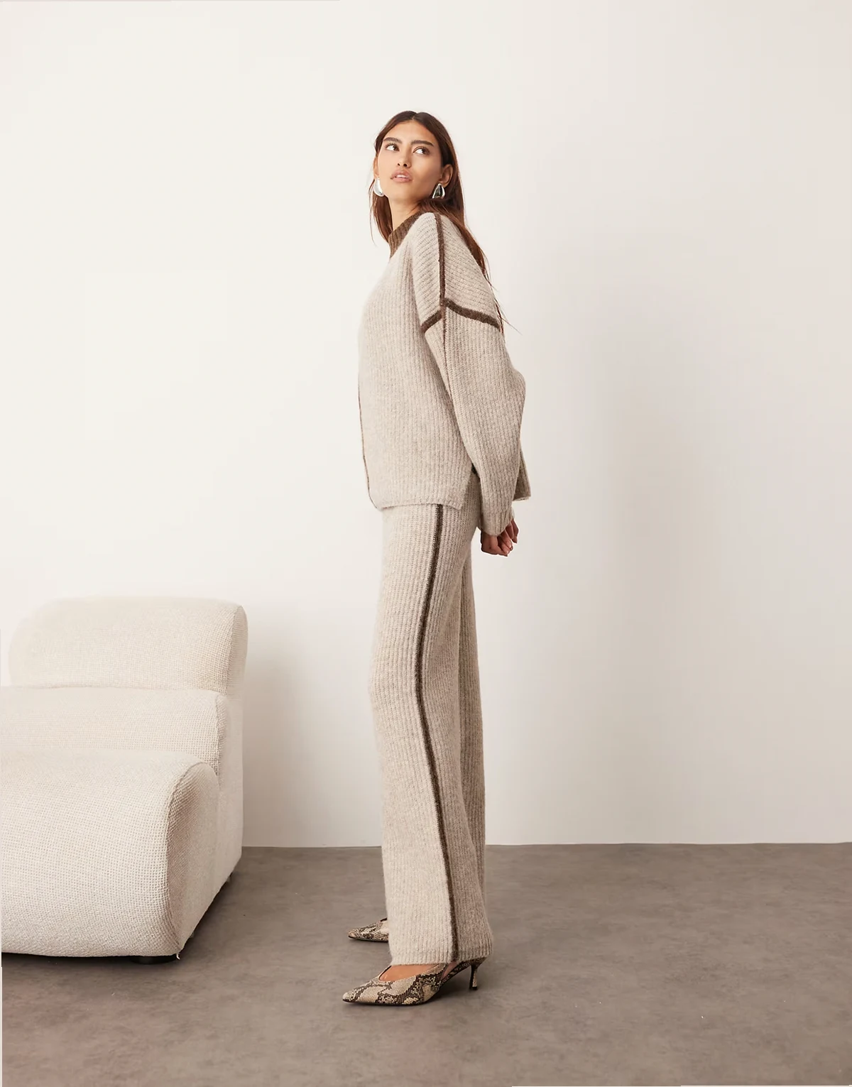 thick rib knit pants in oatmeal and chocolate - part of a set
