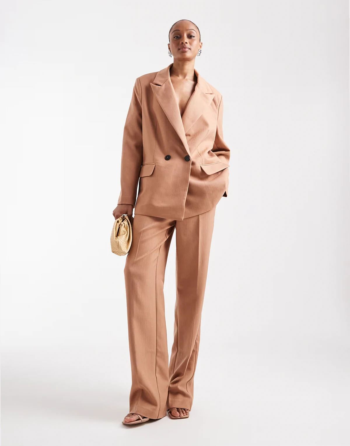 tailored herringbone wide leg pants in mocha - part of a set