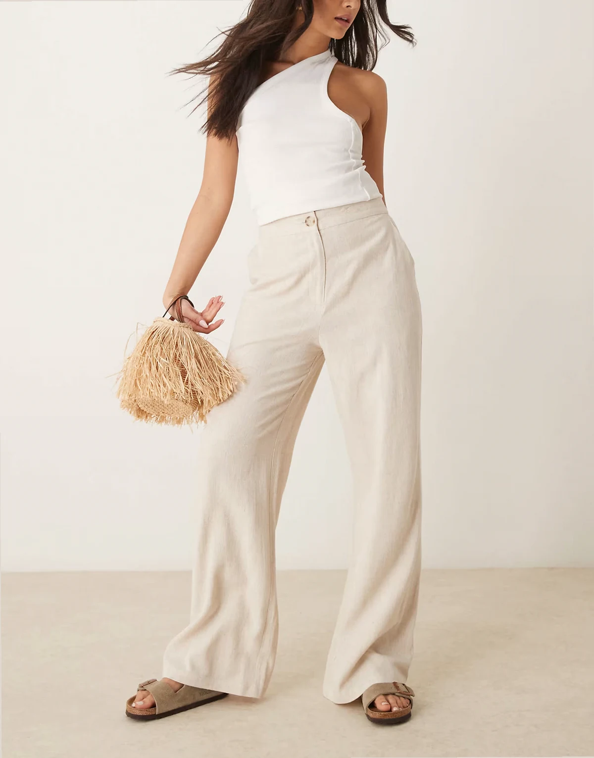– Relaxed Fit Hose in Stein mit Leinenanteil und geradem Schnitt