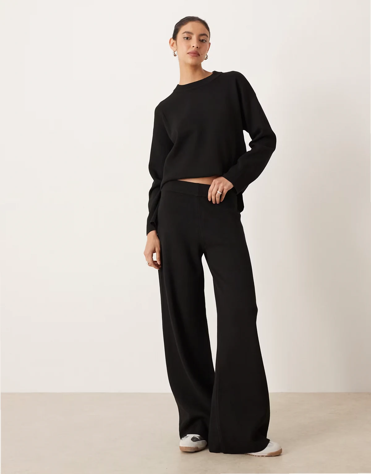 wide leg knit pants in black - part of a set