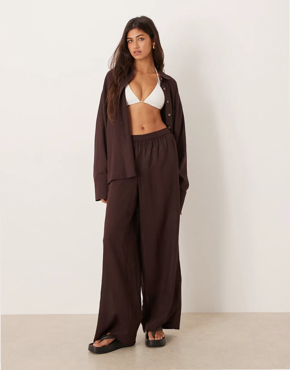 – Ipanema – Transparente Strandhose in Schokobraun mit Leinenanteil