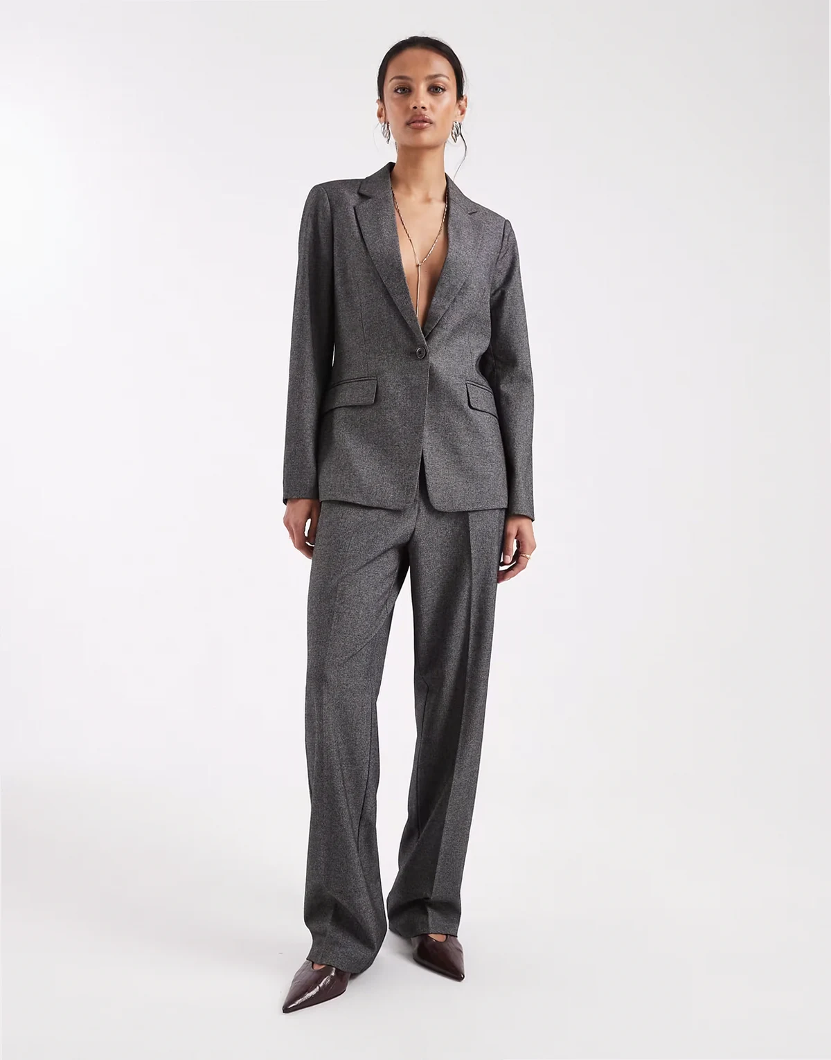 relaxed fit tailored pants in dark gray melange - part of a set