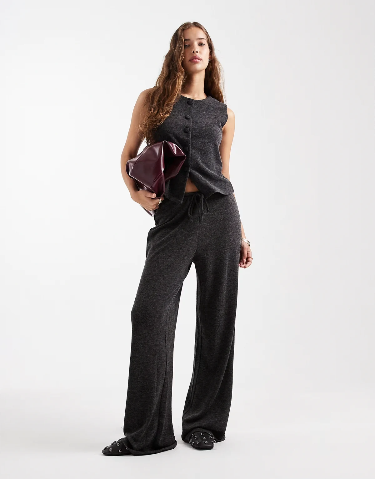 lightweight knit pants in dark gray - part of a set