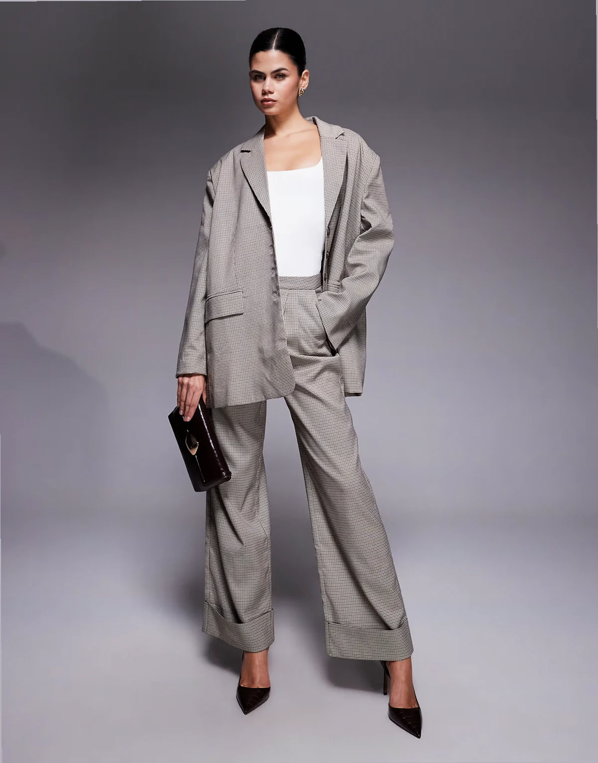 Exclusive oversized tailored wide leg cuffed pants in heritage check - part of a set