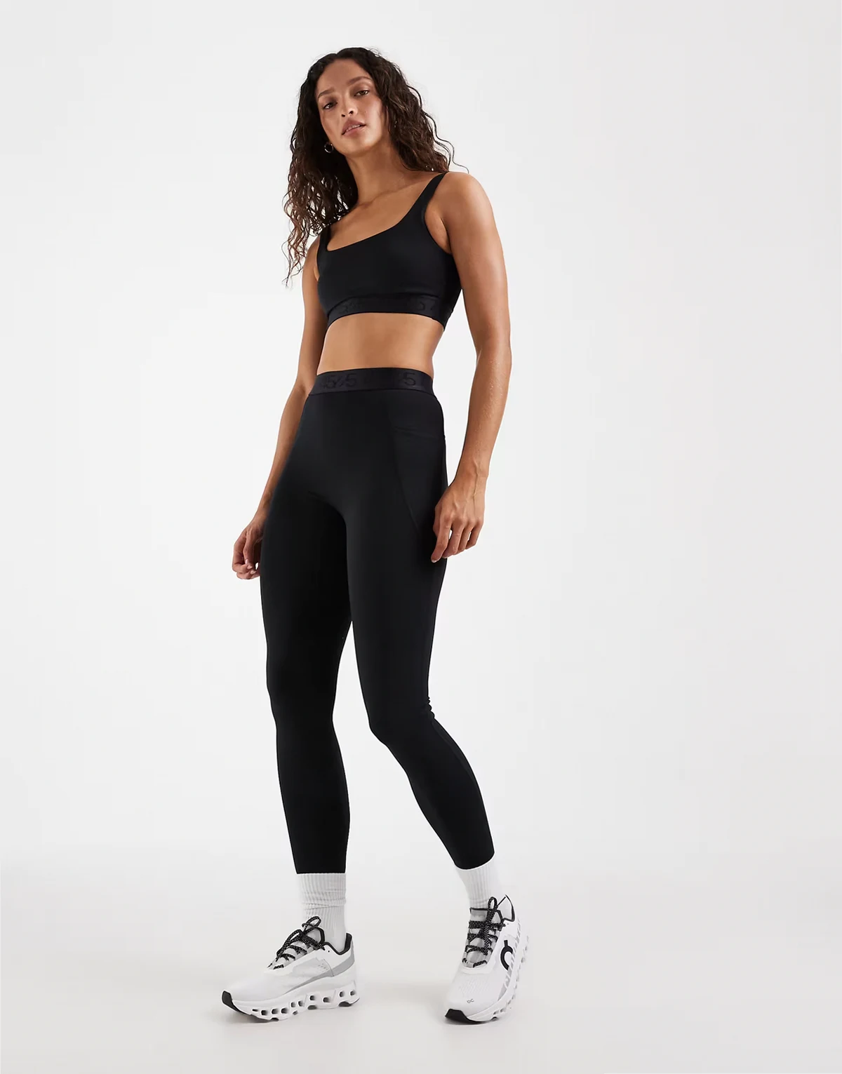 active logo jacquard high waist gym leggings in black