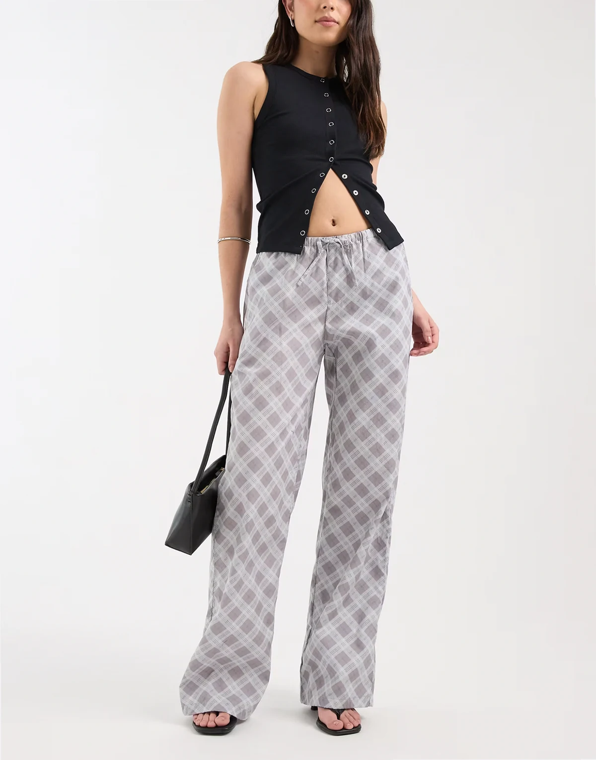 Lirura relaxed pants in gray plaid