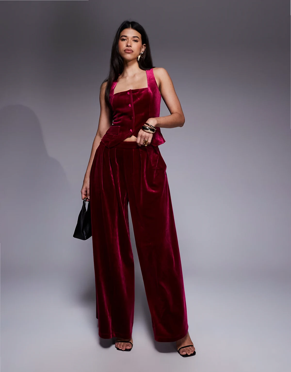 – Plissierte Hose aus Samt in Rosa, Kombiteil