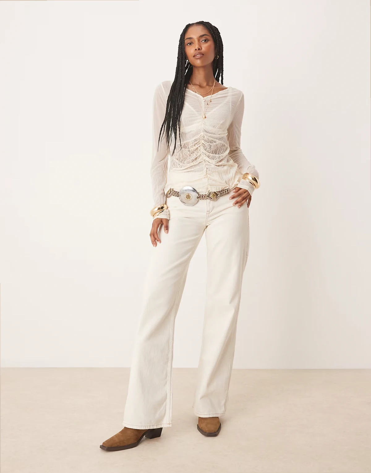 Tinsley baggy high rise straight leg in ecru