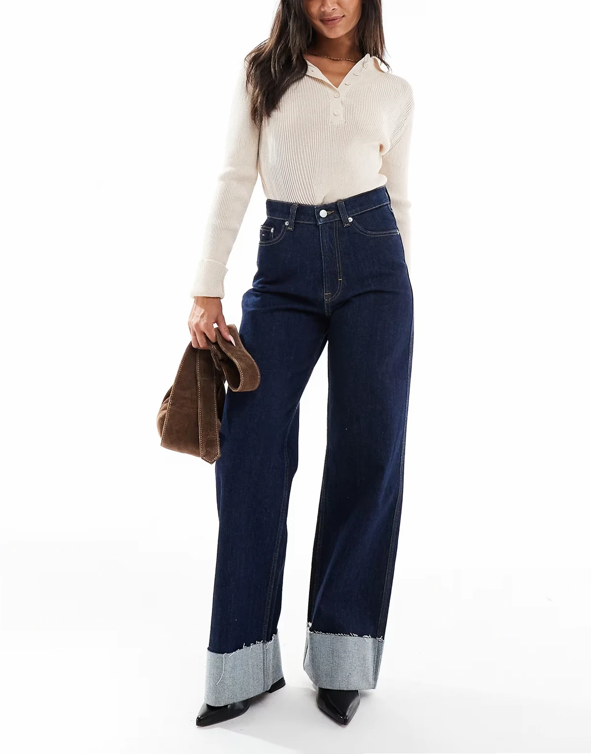 Claire high rise wide cuffed jeans in dark wash