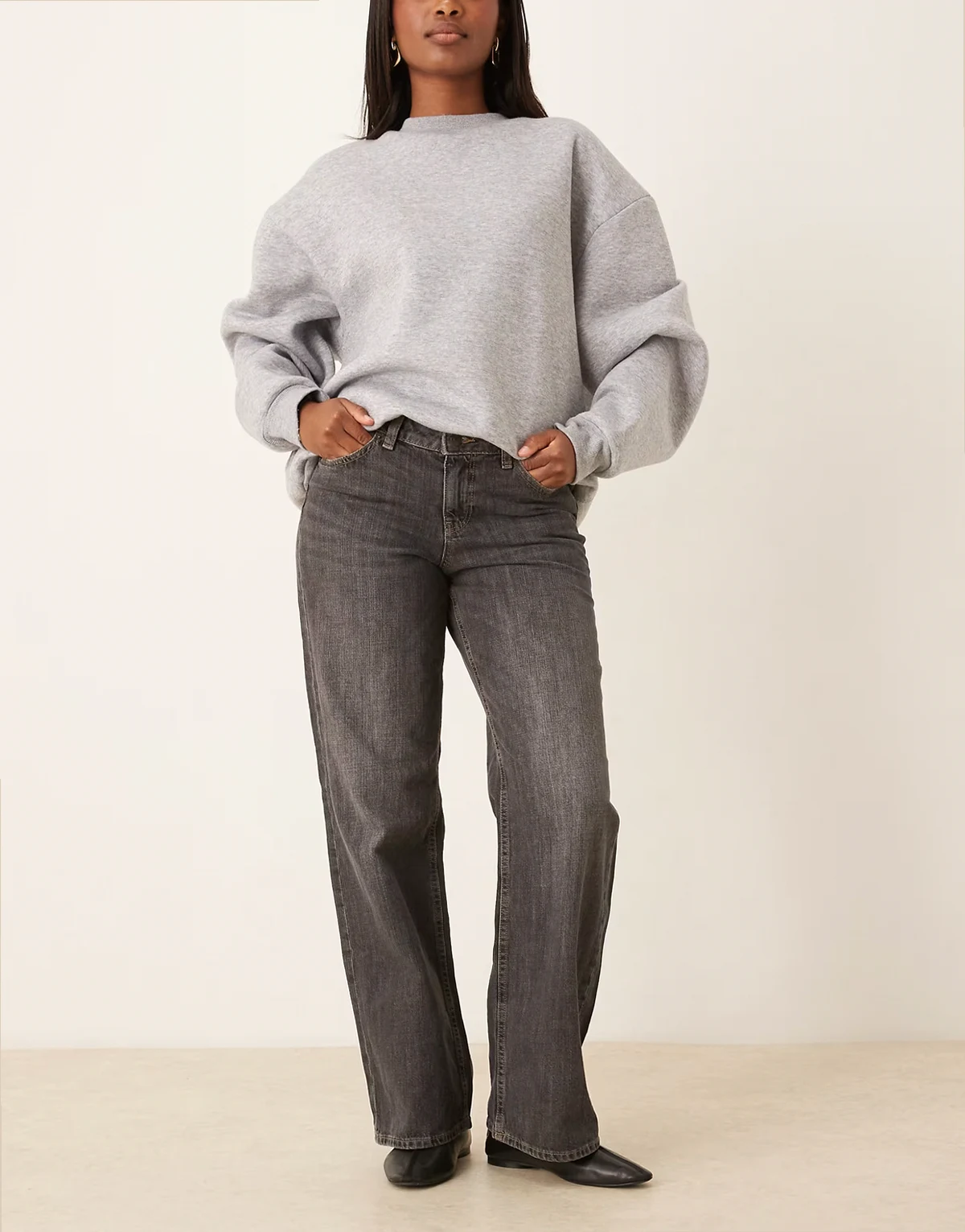 – Palermo – Szare szerokie jeansy z niskim stanem