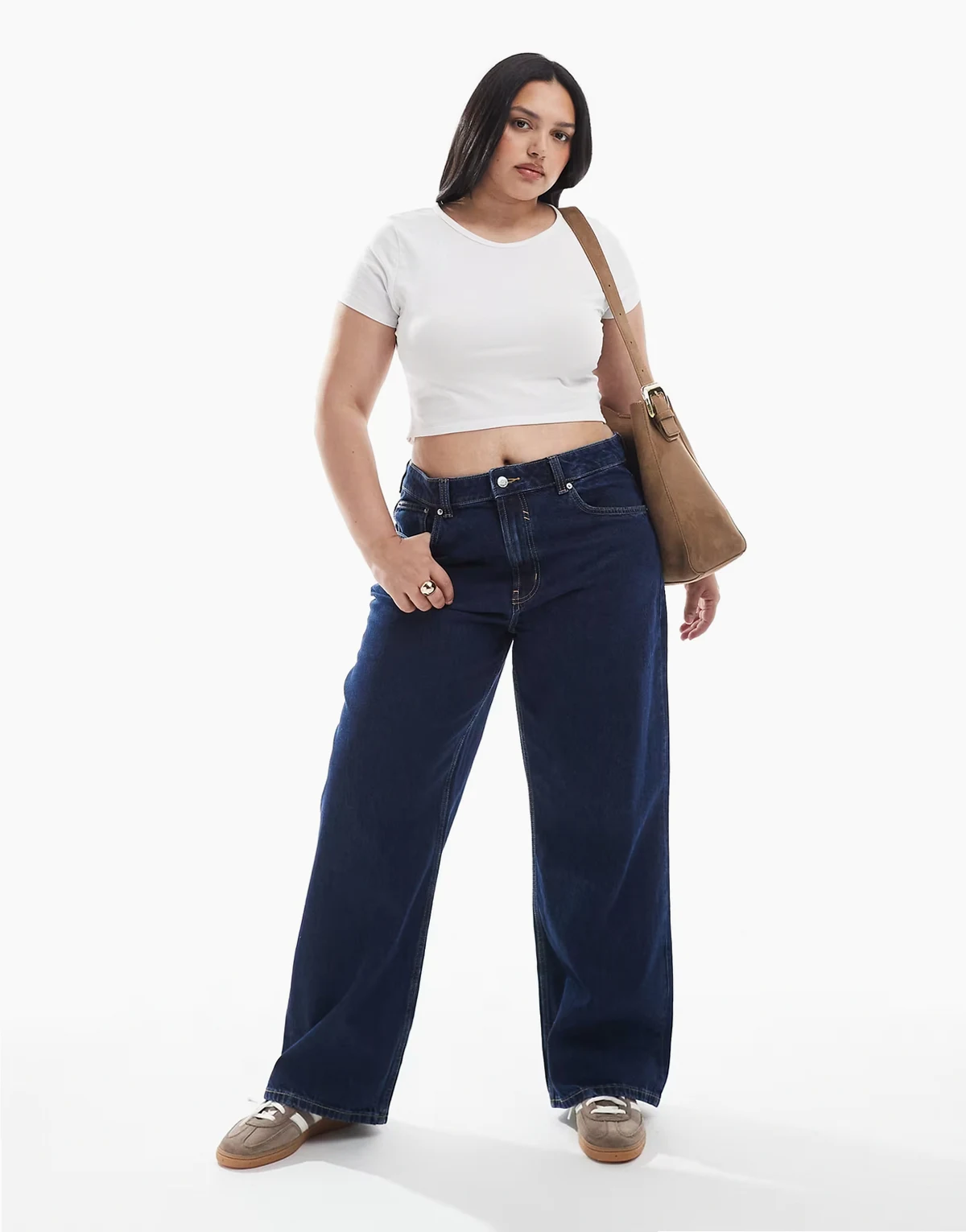 ASOS DESIGN Curve – Granatowe jeansy o fasonie dad z szerokimi nogawkami