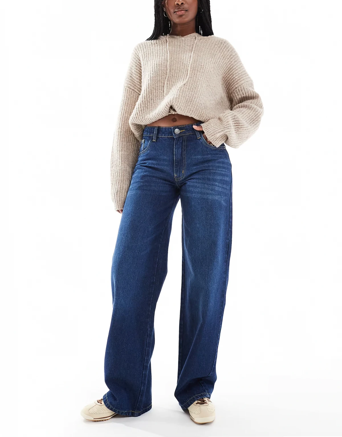 – Boyfriend-Jeans in Luna-Blau mit niedrigem Bund