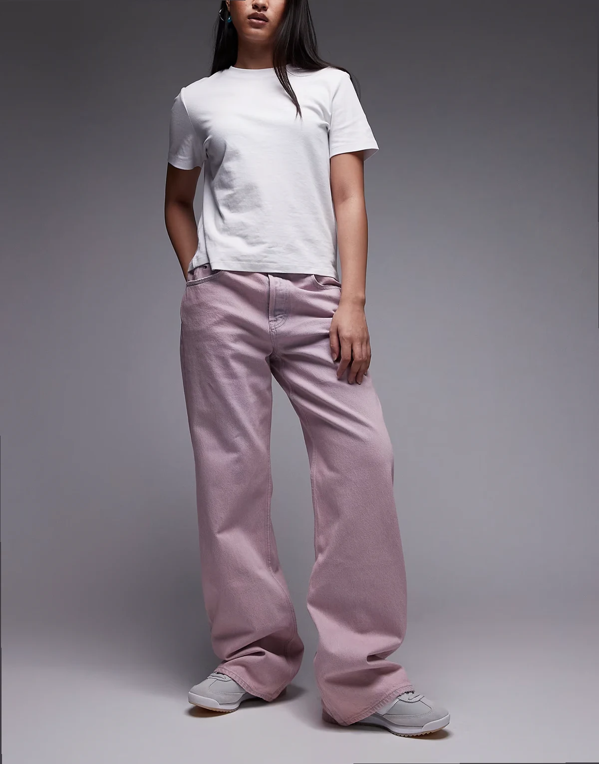– Mia – Relaxed-Fit-Jeans in Rosa mit mittelhohem Bund und geradem Bein