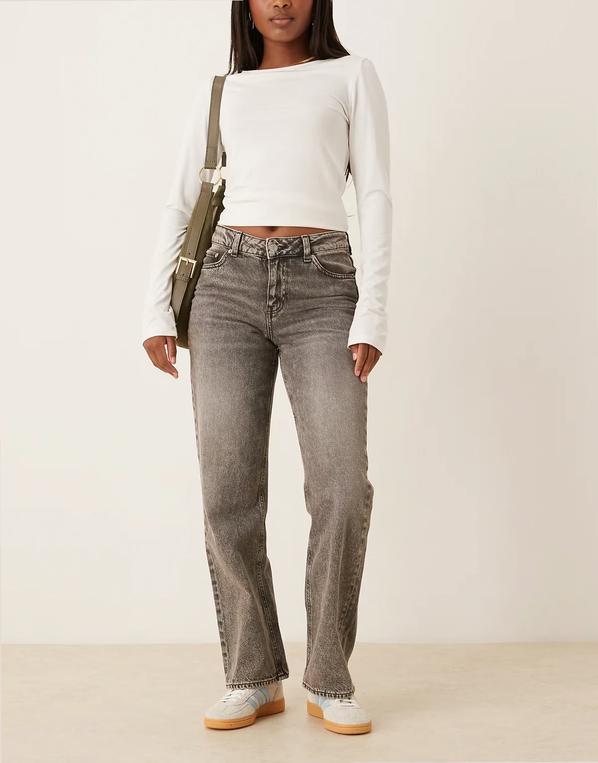 – Seville – Szare luźne jeansy z średnim stanem