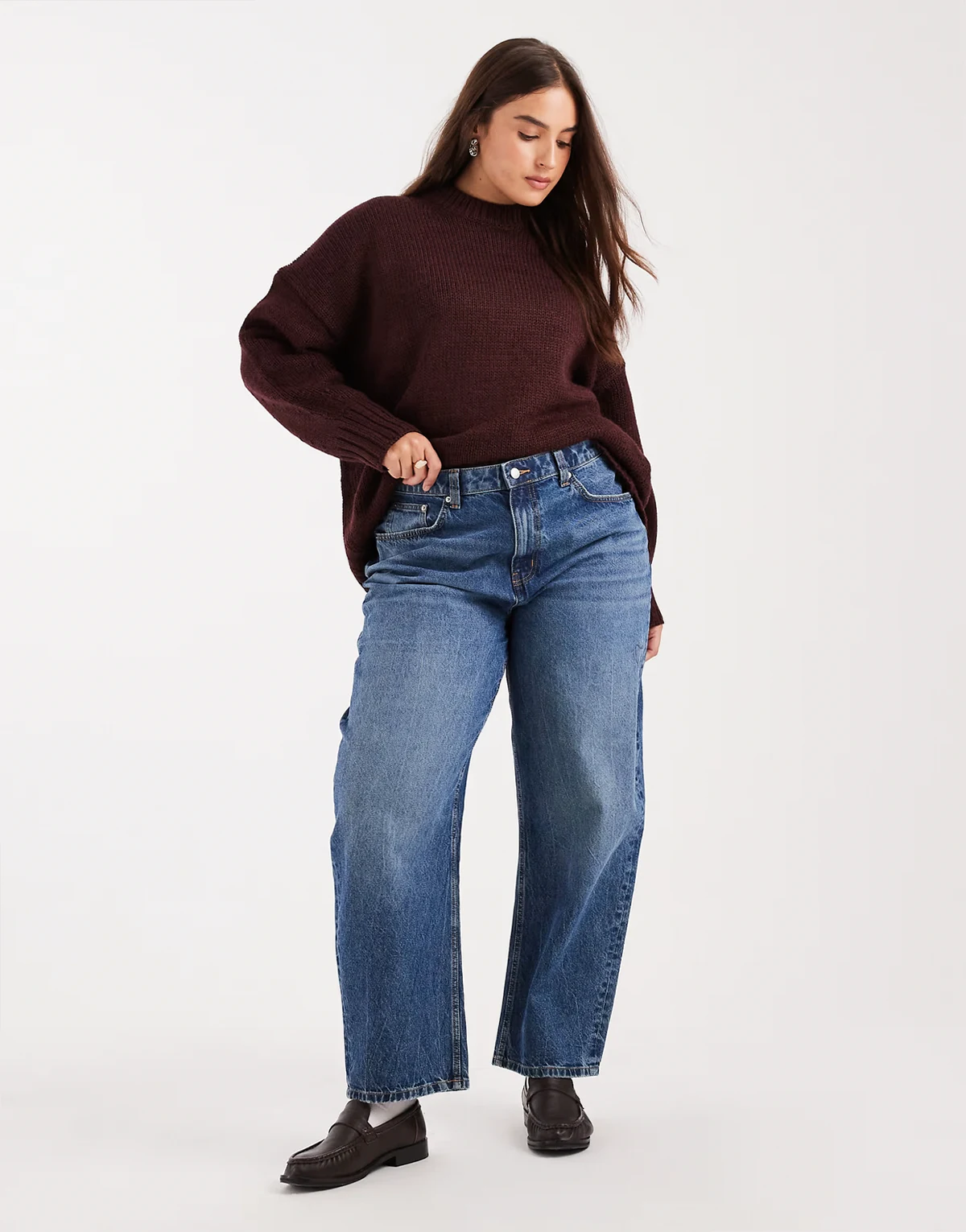 ASOS DESIGN Curve – Niebieskie dopasowane jeansy z baryłkowymi nogawkami