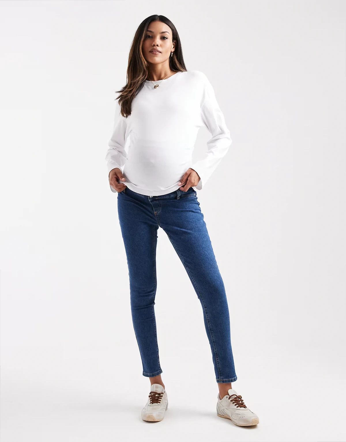 ASOS DESIGN Maternity skinny jeans with over bump in dark blue