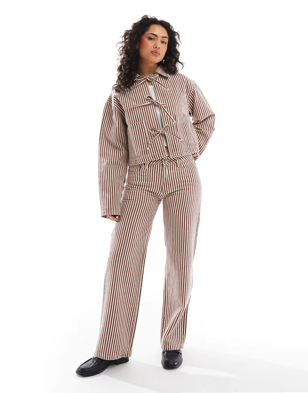 low rise baggy jeans in red and ecru stripe jeans - part of a set