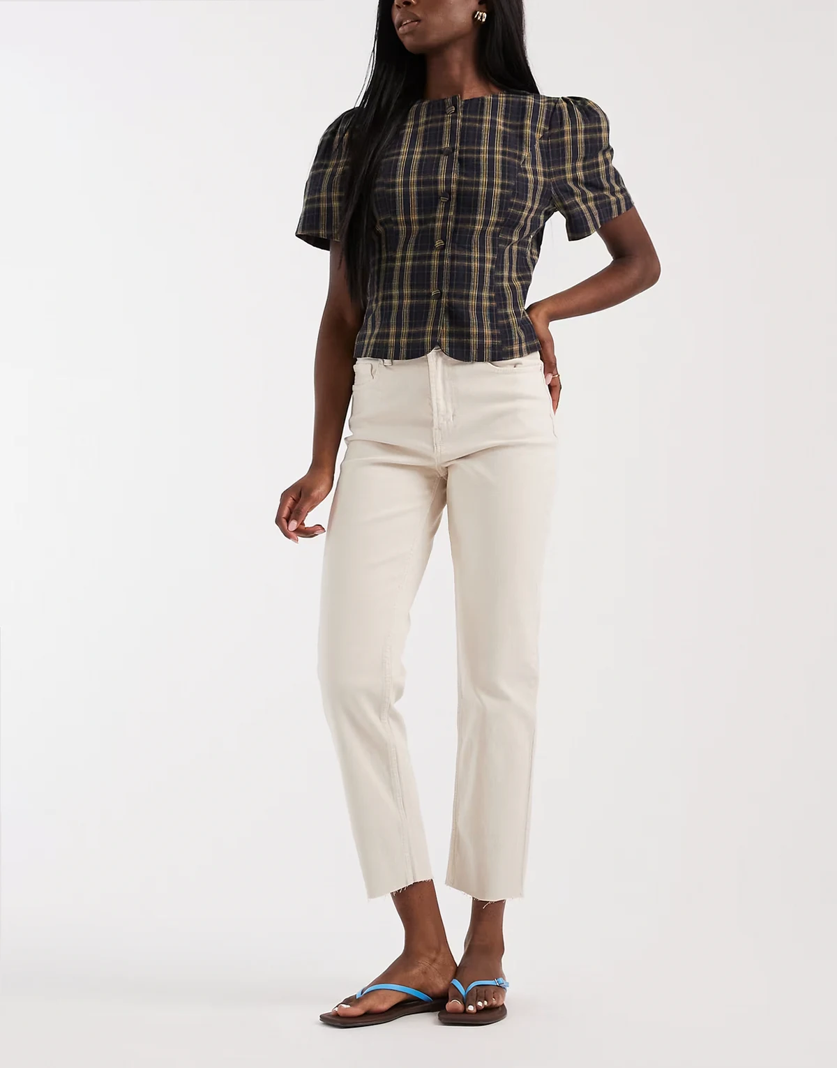 – Emily – Gerade geschnittene Jeans in Ecru mit hohem Bund