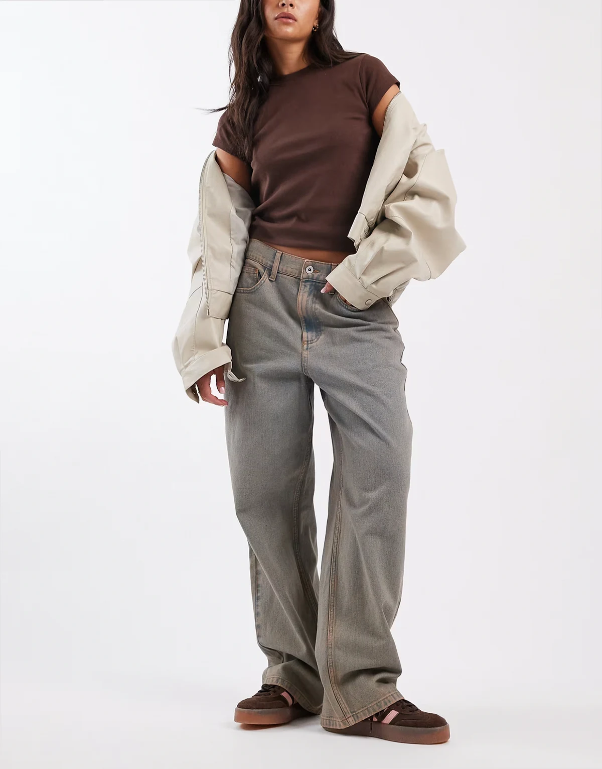 X001 antifit mid rise jeans in washed brown