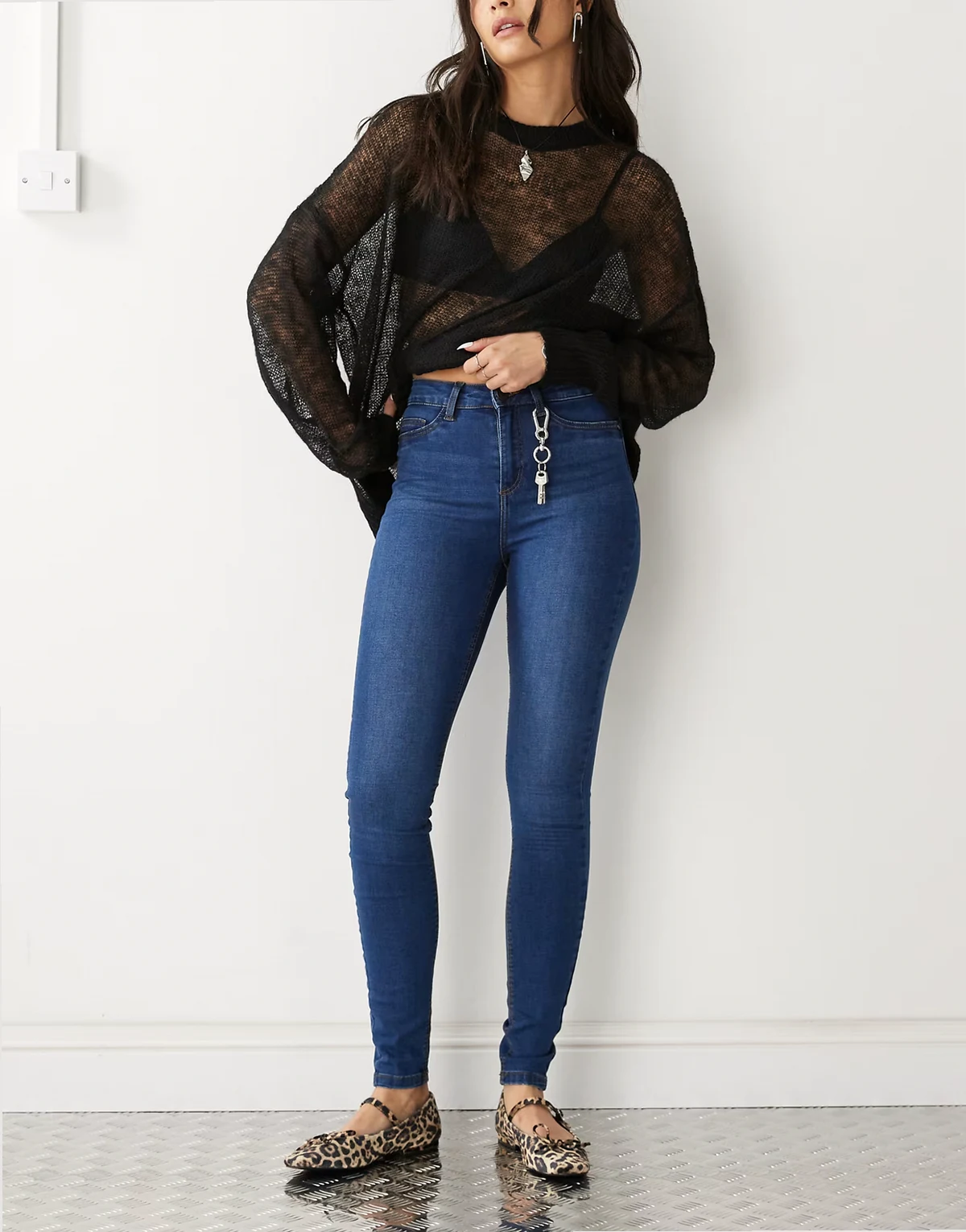– Callie – Jeans mit engem Schnitt und hohem Bund in verwaschenem Mittelblau