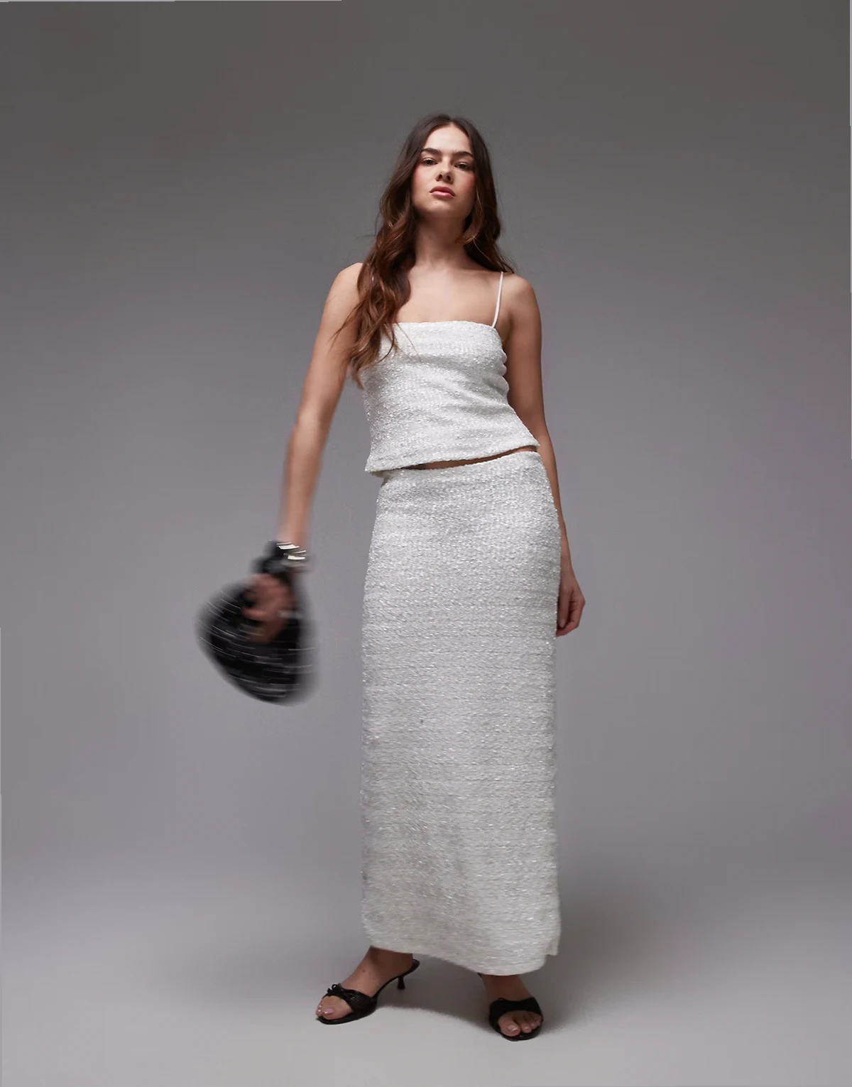 premium sequin midi skirt in white - part of a set