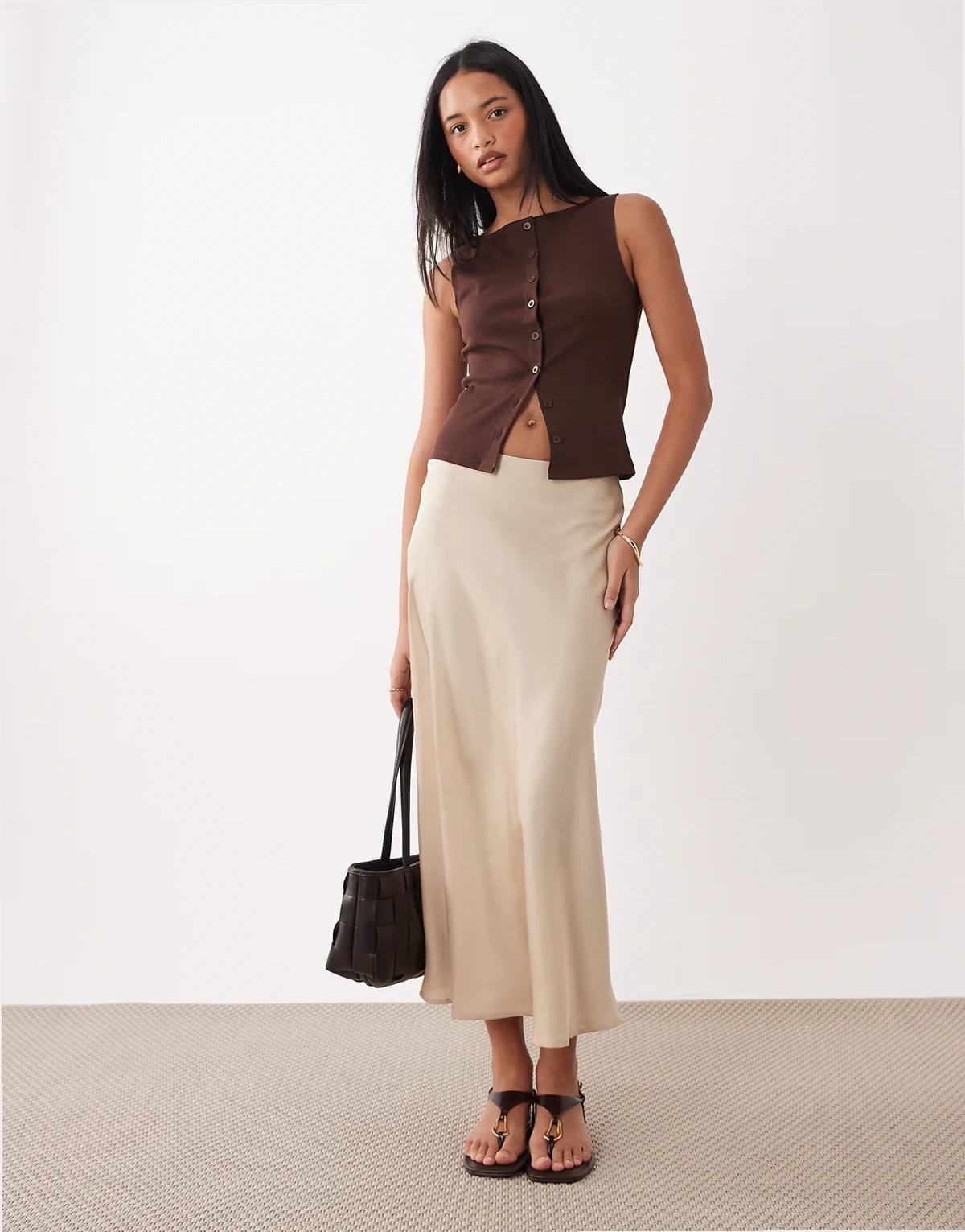 satin maxi skirt in sand