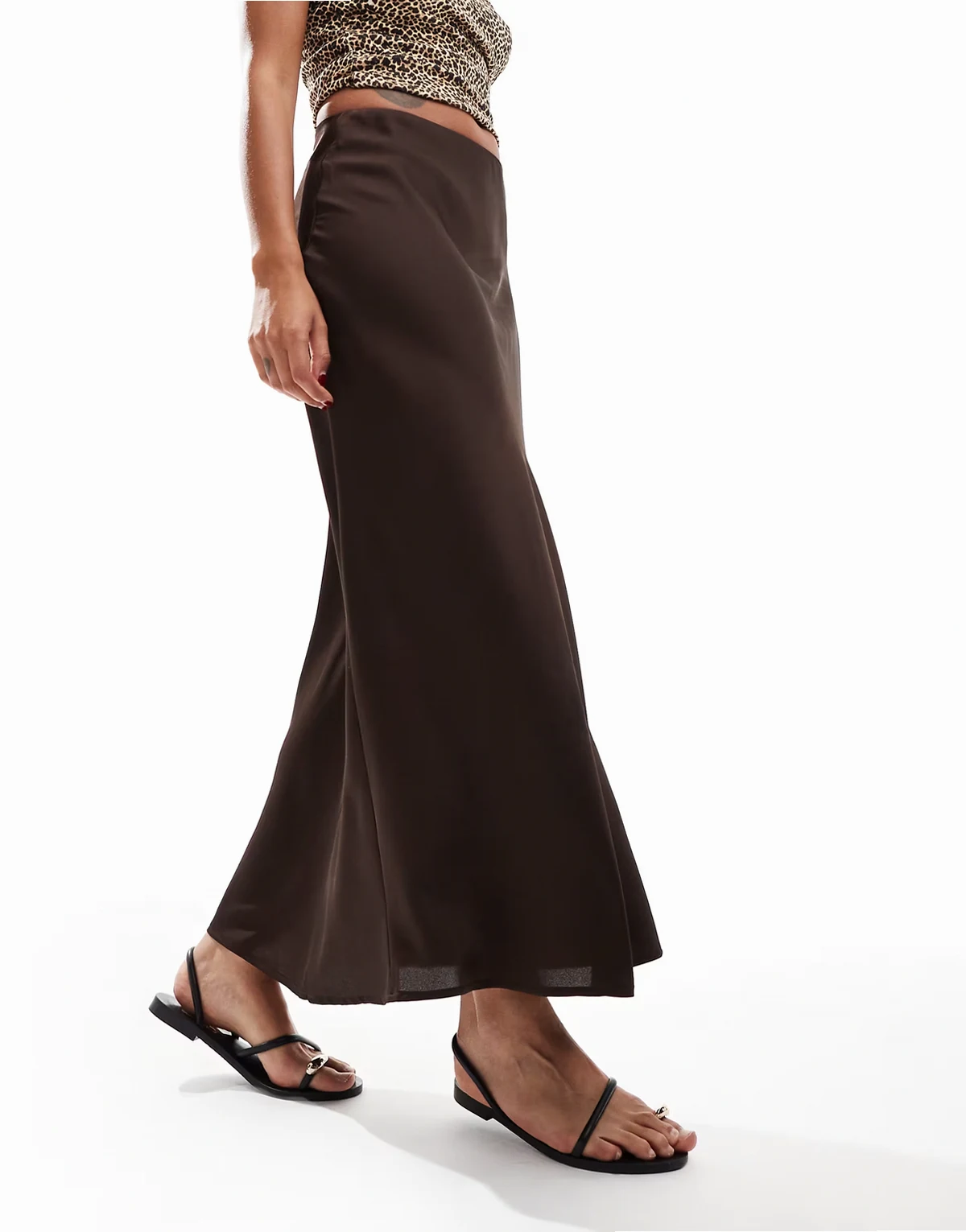 satin maxi skirt in chocolate brown