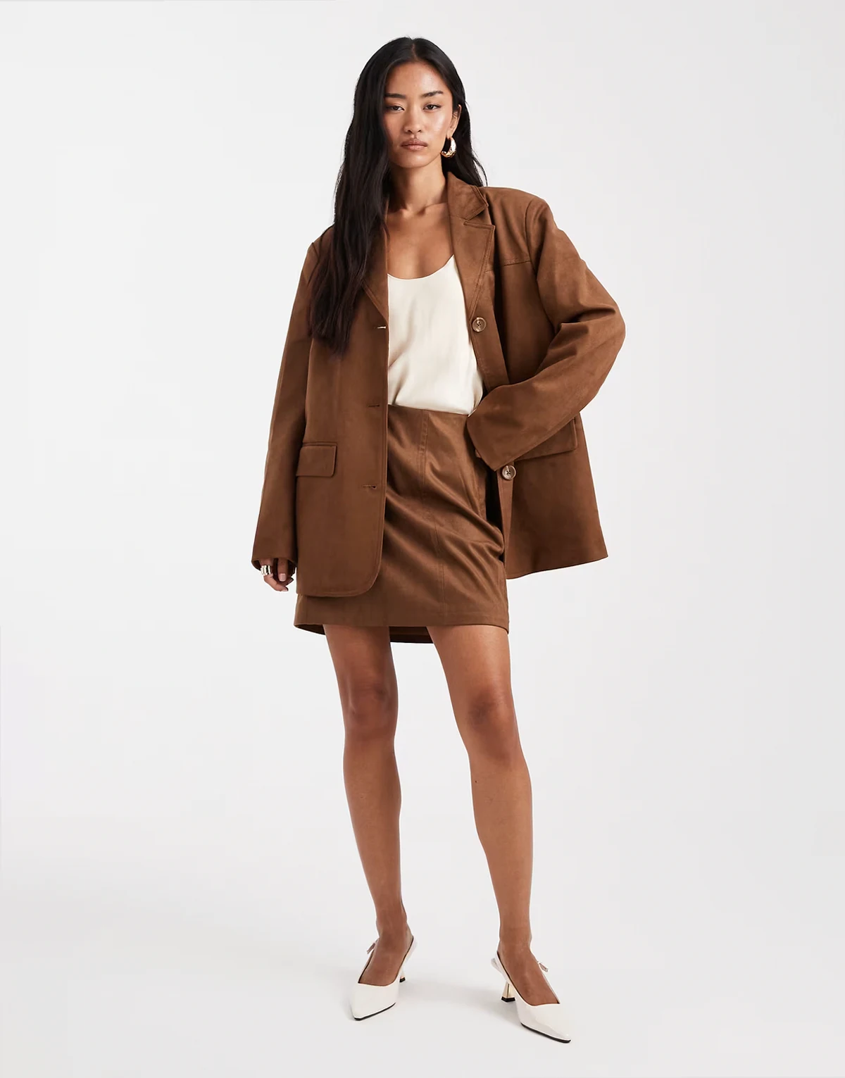 premium faux suede mini skirt in camel - part of a set