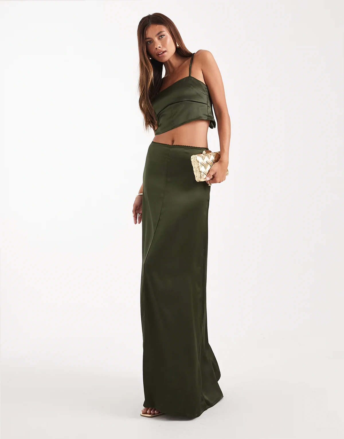 satin maxi skirt in green - part of a set