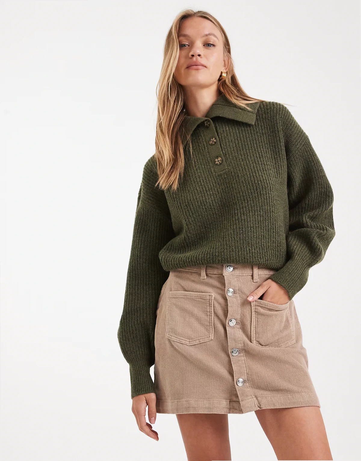 – Cordrock in Beige mit hohem Bund