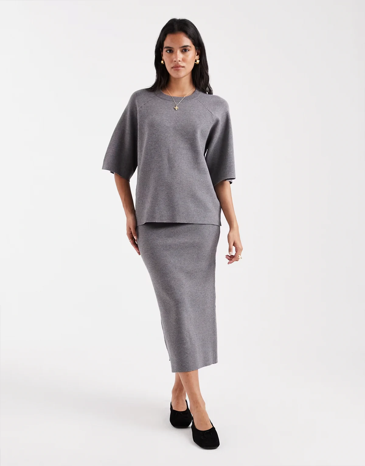 structured knit midi skirt in gray - part of set