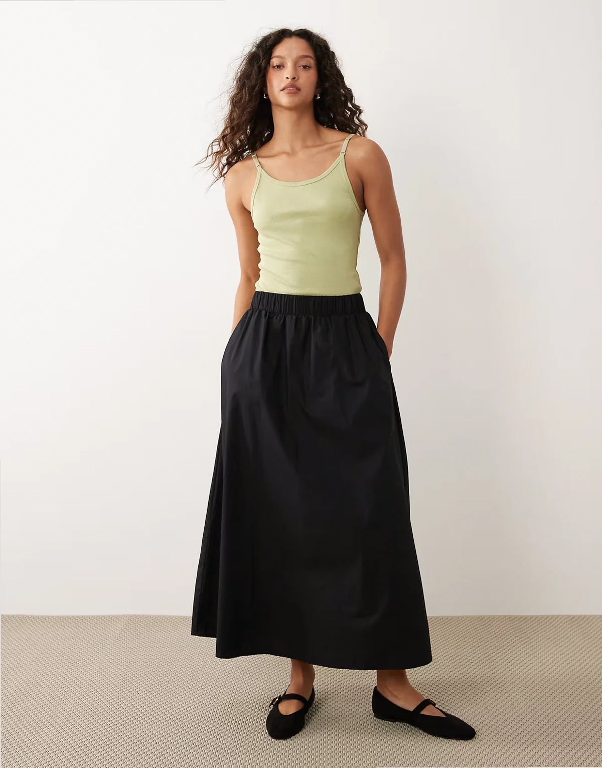 cotton midi skirt in black