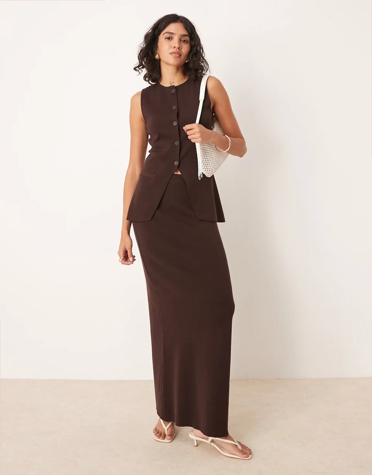 knit maxi skirt in chocolate - part of a set
