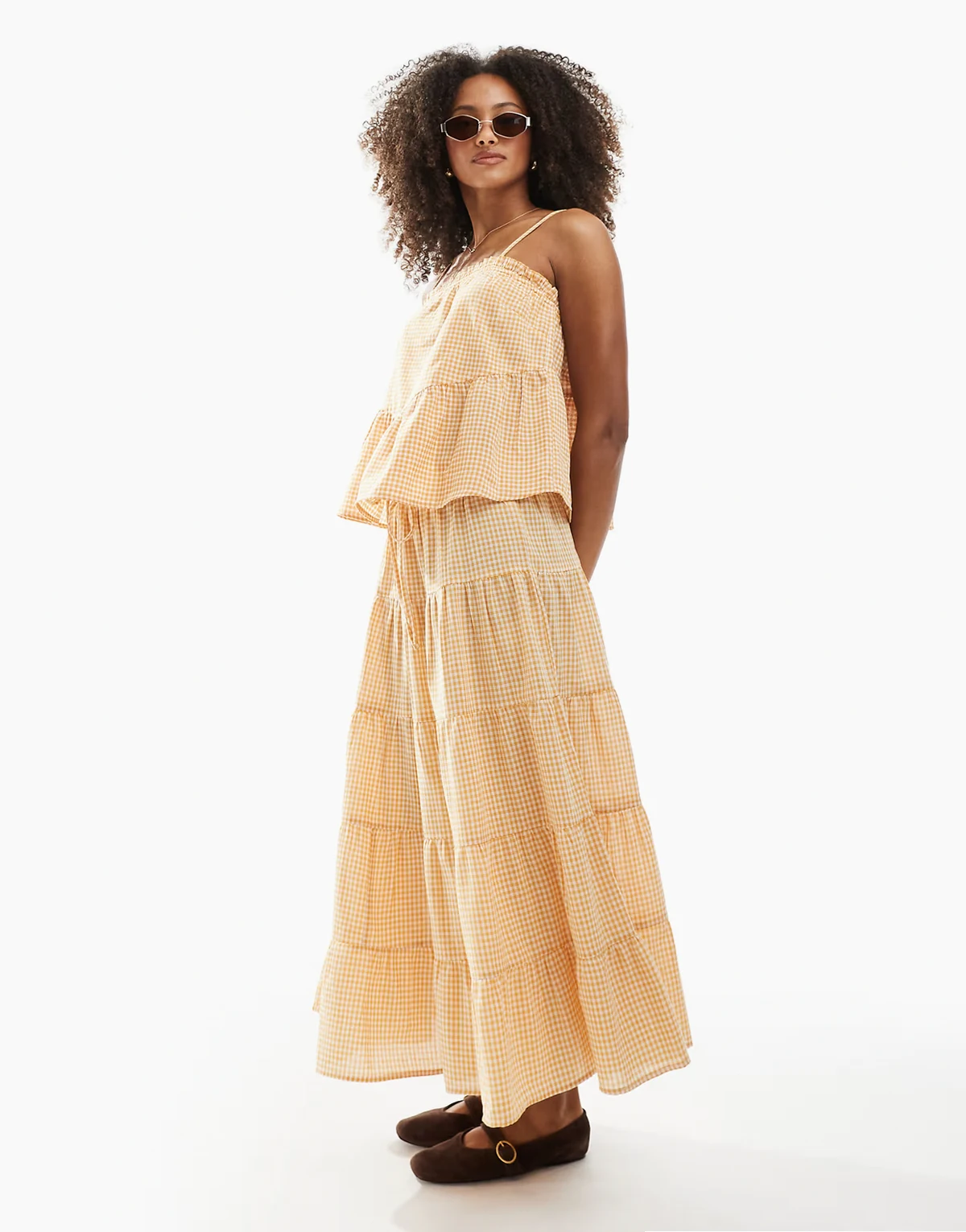 gingham tiered midaxi skirt in yellow - part of a set