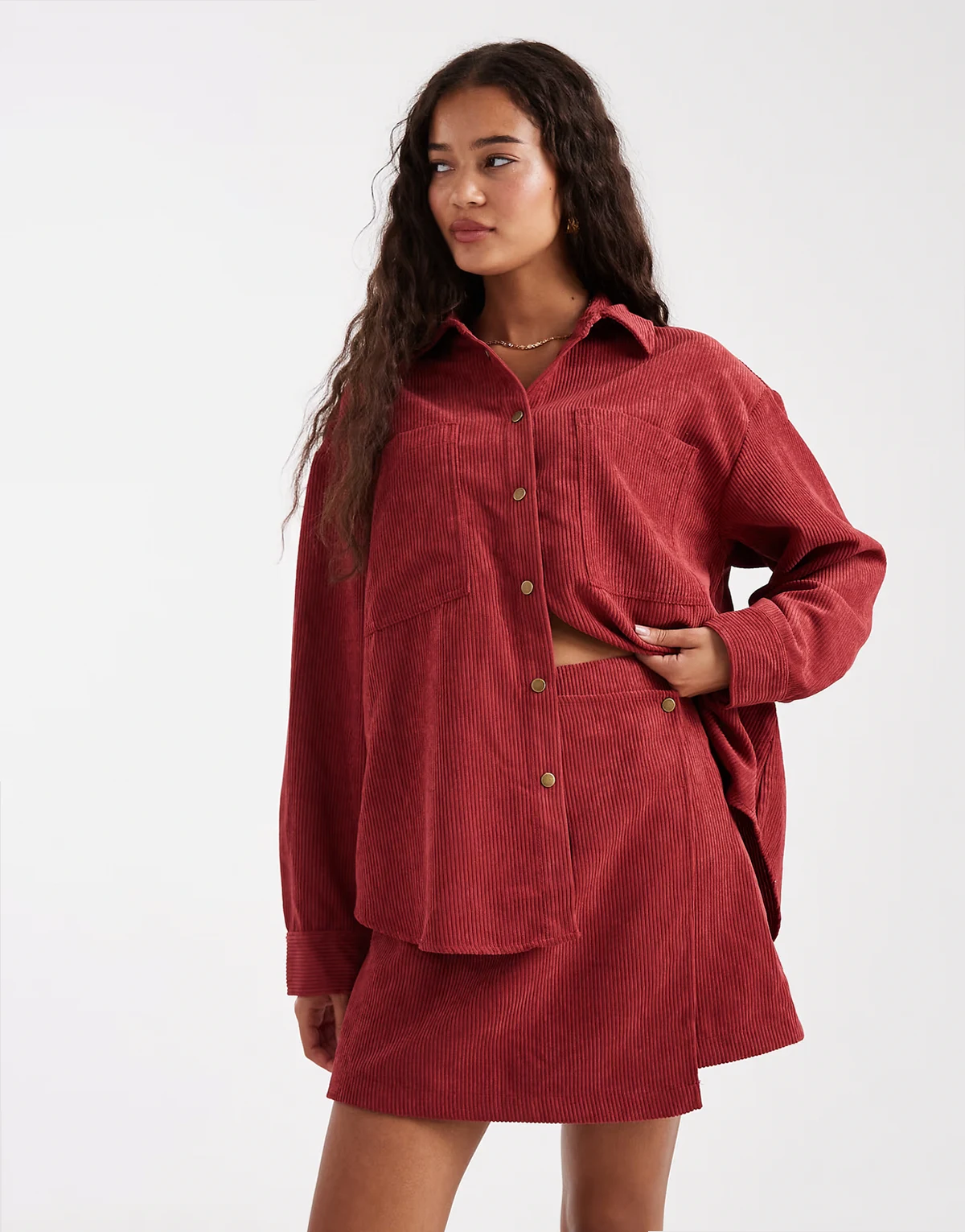 wrap-over corduroy skirt in cherry - part of a set
