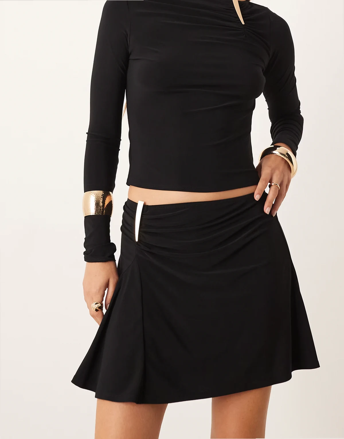 slinky mini skirt with ruched trim detail in black - part of a set