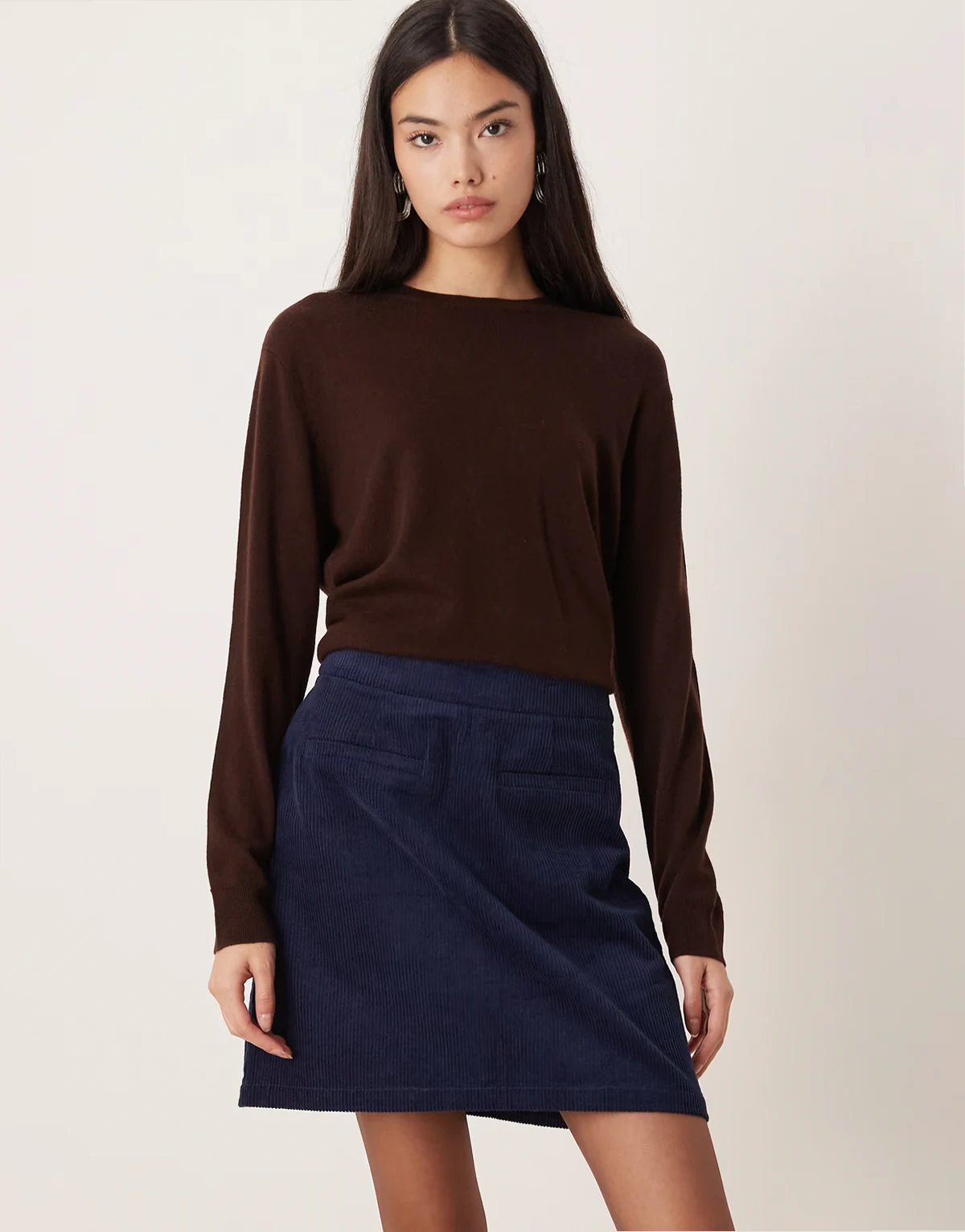 corduroy mini skirt with pocket detail in navy